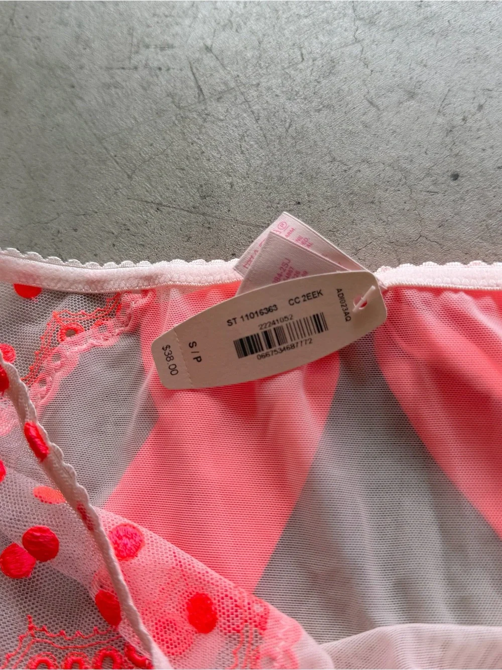 2001 VS neon coral polka dot garter panties